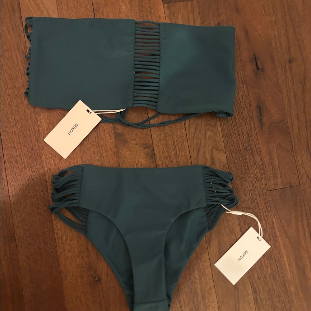 MIKOH Teal Bikini Set with Fringe Detail
